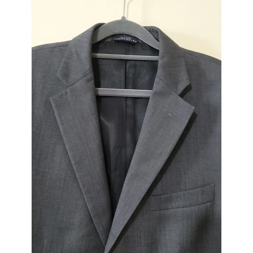 Tommy Hilfiger Blazer Jacket Mens 41R Gray 100% Wool Notch Lapel Single Breasted